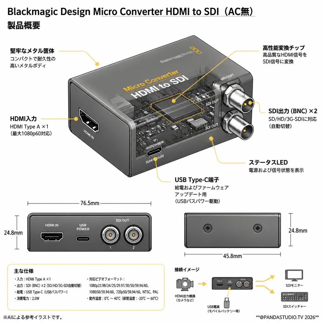 Blackmagic Design Micro Converter HDMI to SDI（AC無） スペック