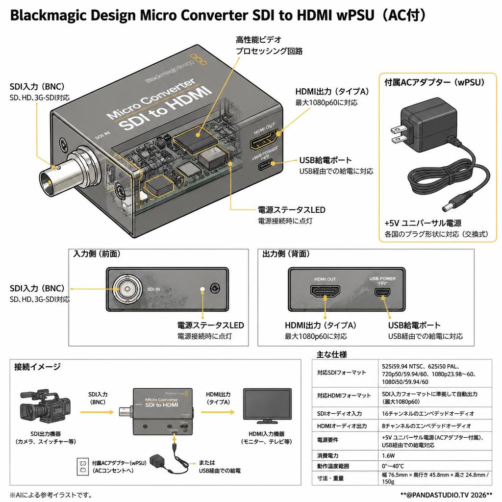 Blackmagic Design Micro Converter SDI to HDMI wPSU（AC付） スペック