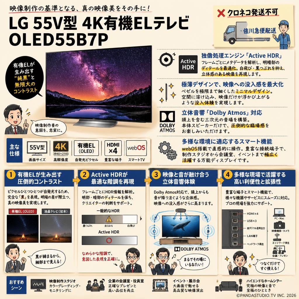 LG 55V型 4K有機ELテレビ OLED55B7P【クロネコ発送不可/佐川急便配送】 概要