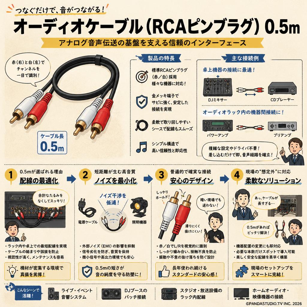 オーディオケーブル(RCAピンプラグ)　0.5m 概要
