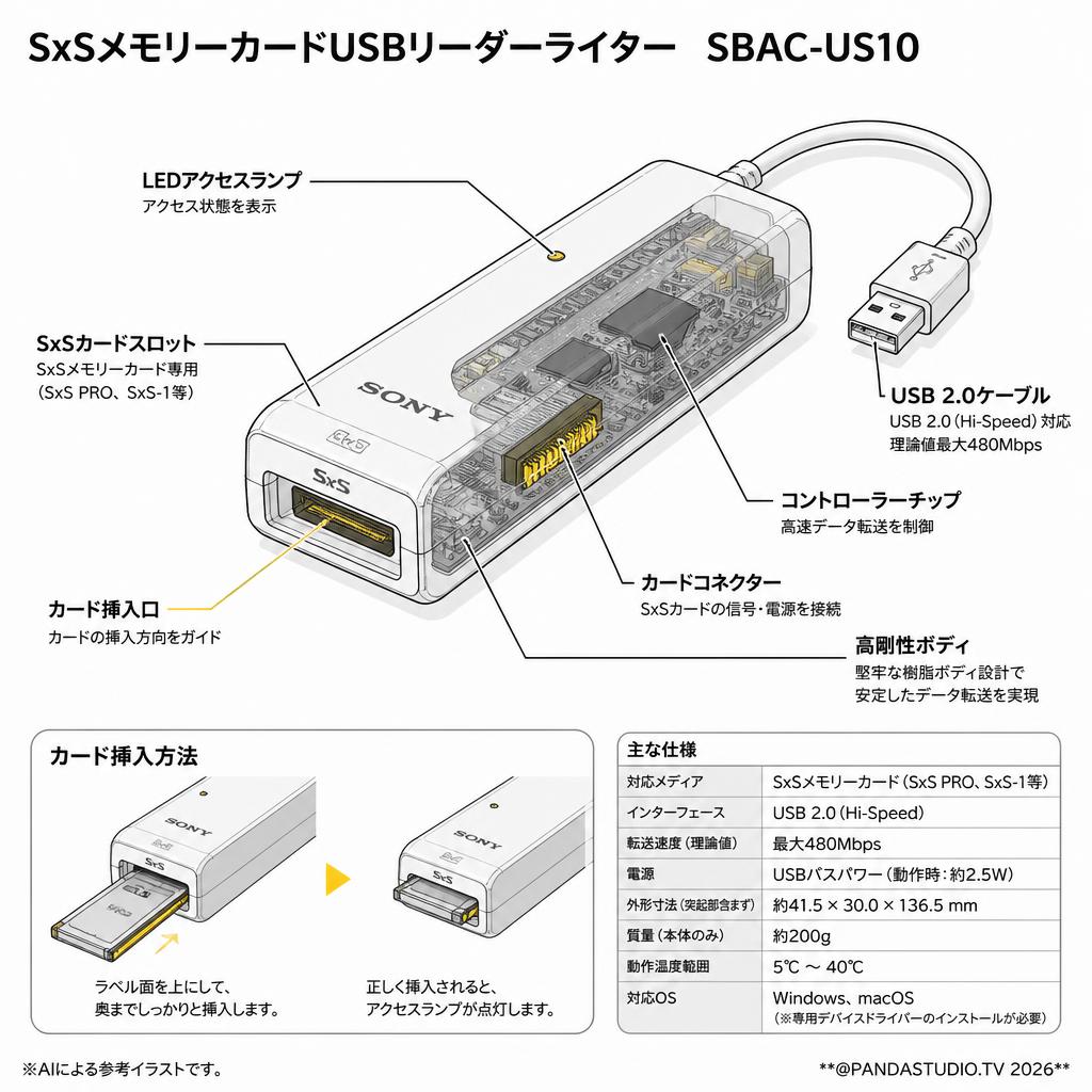 SxSメモリーカードUSBリーダーライター　SBAC-US10 スペック
