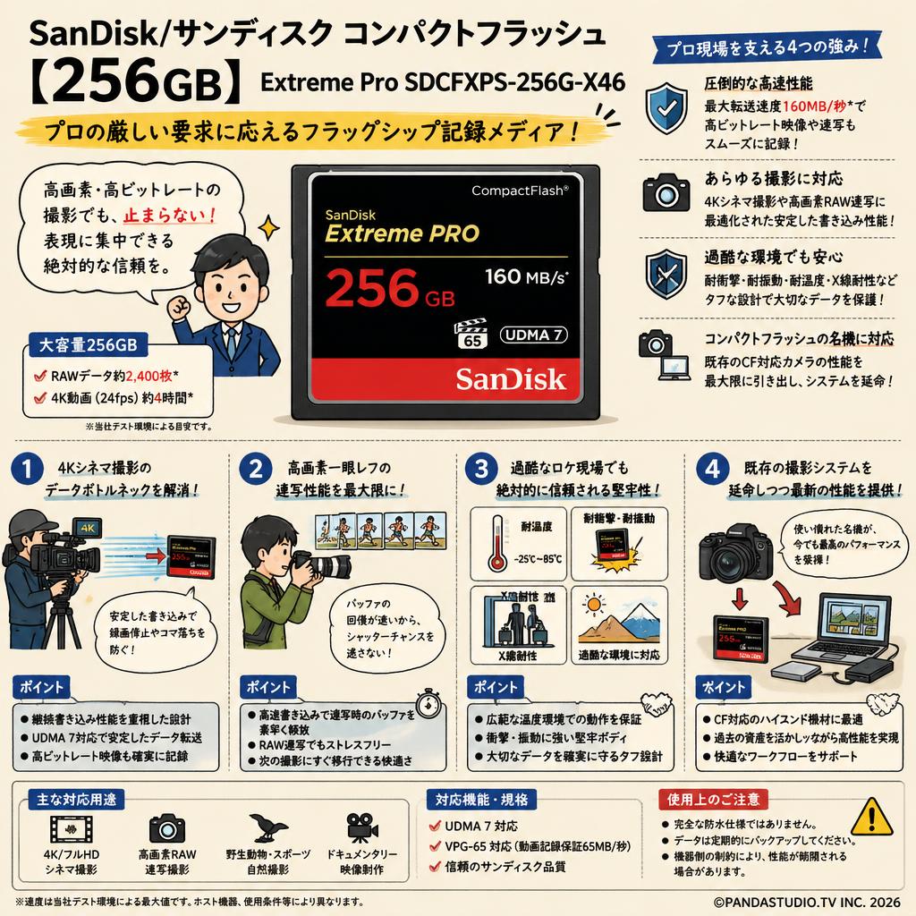 SanDisk/サンディスク コンパクトフラッシュ 【256GB】  Extreme Pro SDCFXPS-256G-X46 概要
