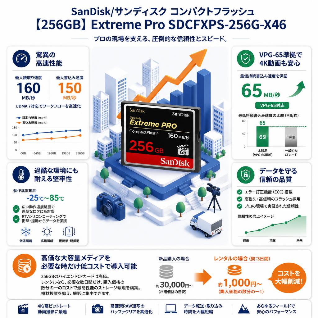 SanDisk/サンディスク コンパクトフラッシュ 【256GB】  Extreme Pro SDCFXPS-256G-X46 セールスポイント