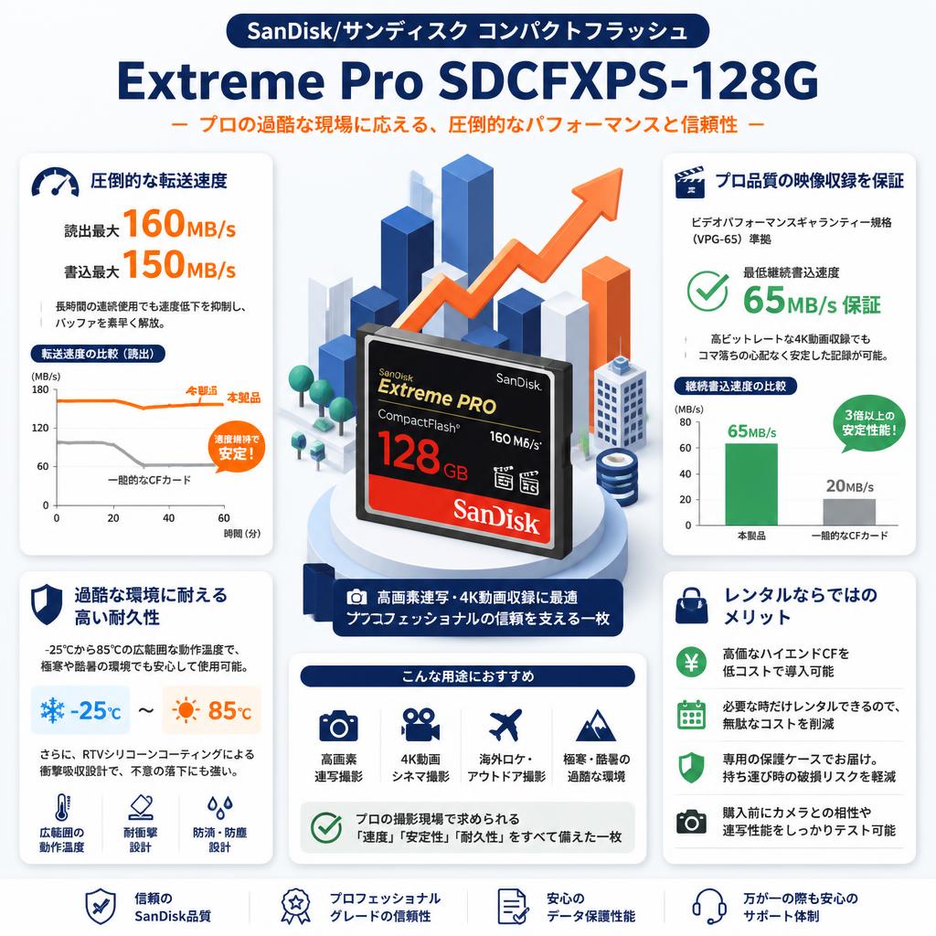 SanDisk/サンディスク コンパクトフラッシュ 【128GB】  Extreme Pro SDCFXPS-128G セールスポイント