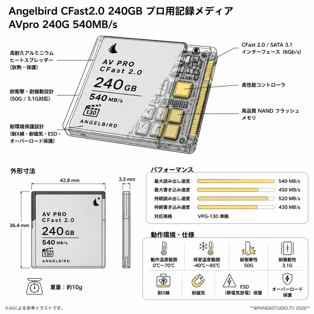 Angelbird CFast2.0 240GB プロ用記録メディア AVpro 240G 540MB/s スペック