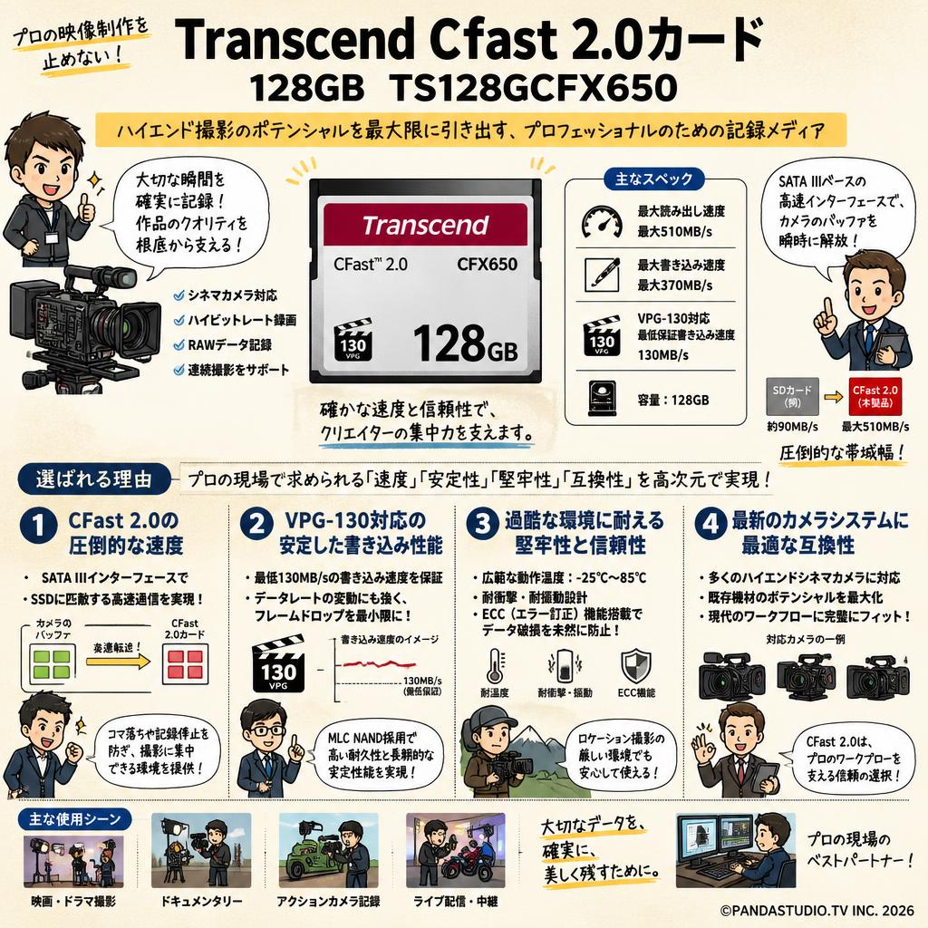 Transcend Cfast 2.0 カード 128GB TS128GCFX650 概要