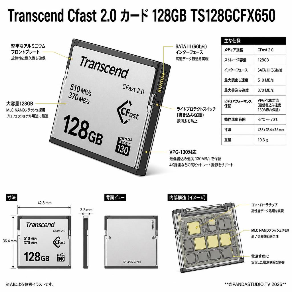 Transcend Cfast 2.0 カード 128GB TS128GCFX650 スペック