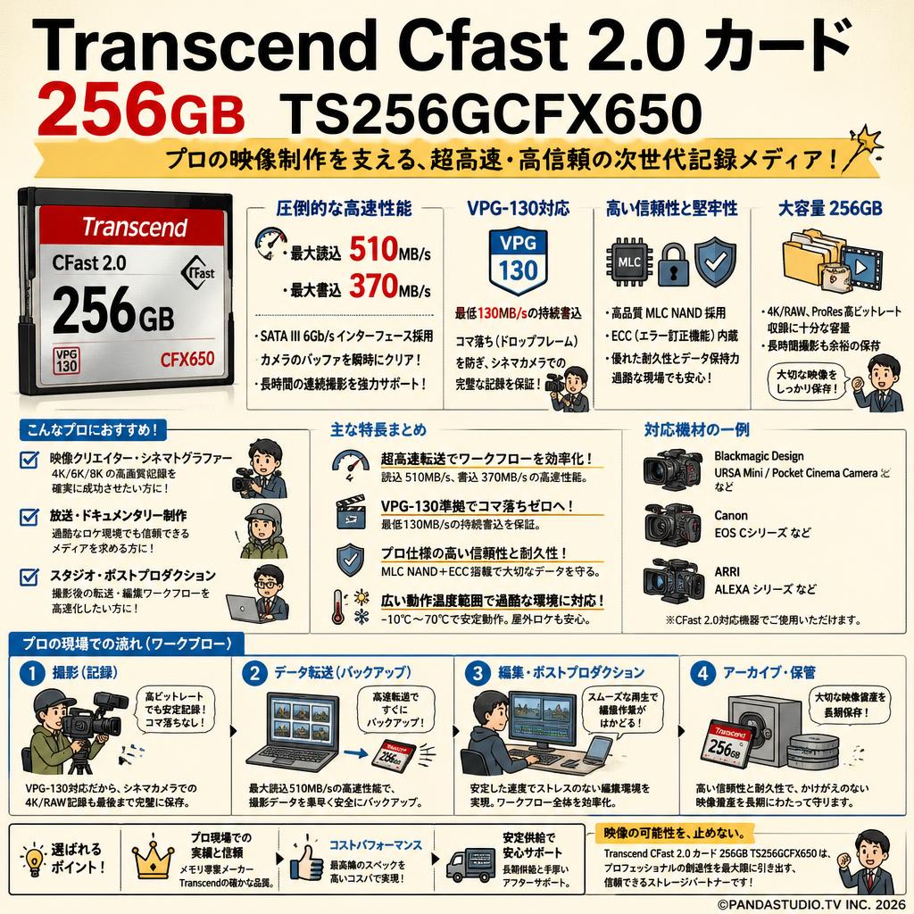 Transcend Cfast 2.0 カード 256GB TS256GCFX650 概要