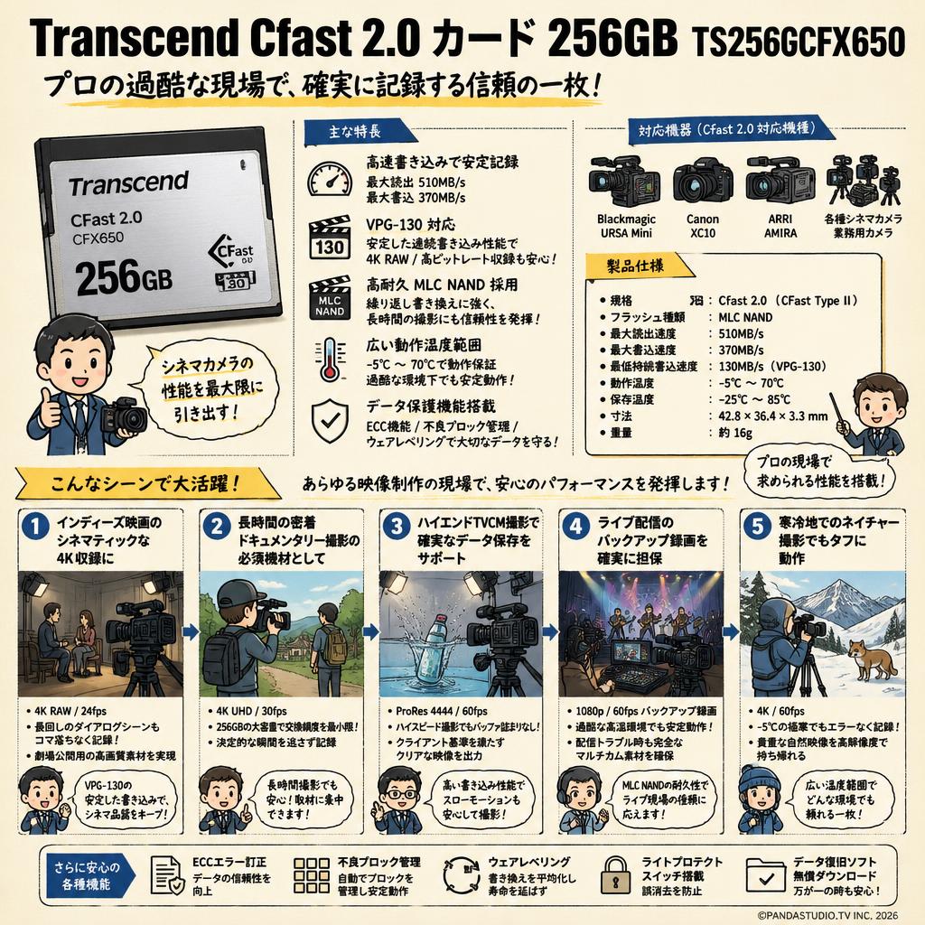 Transcend Cfast 2.0 カード 256GB TS256GCFX650 用途