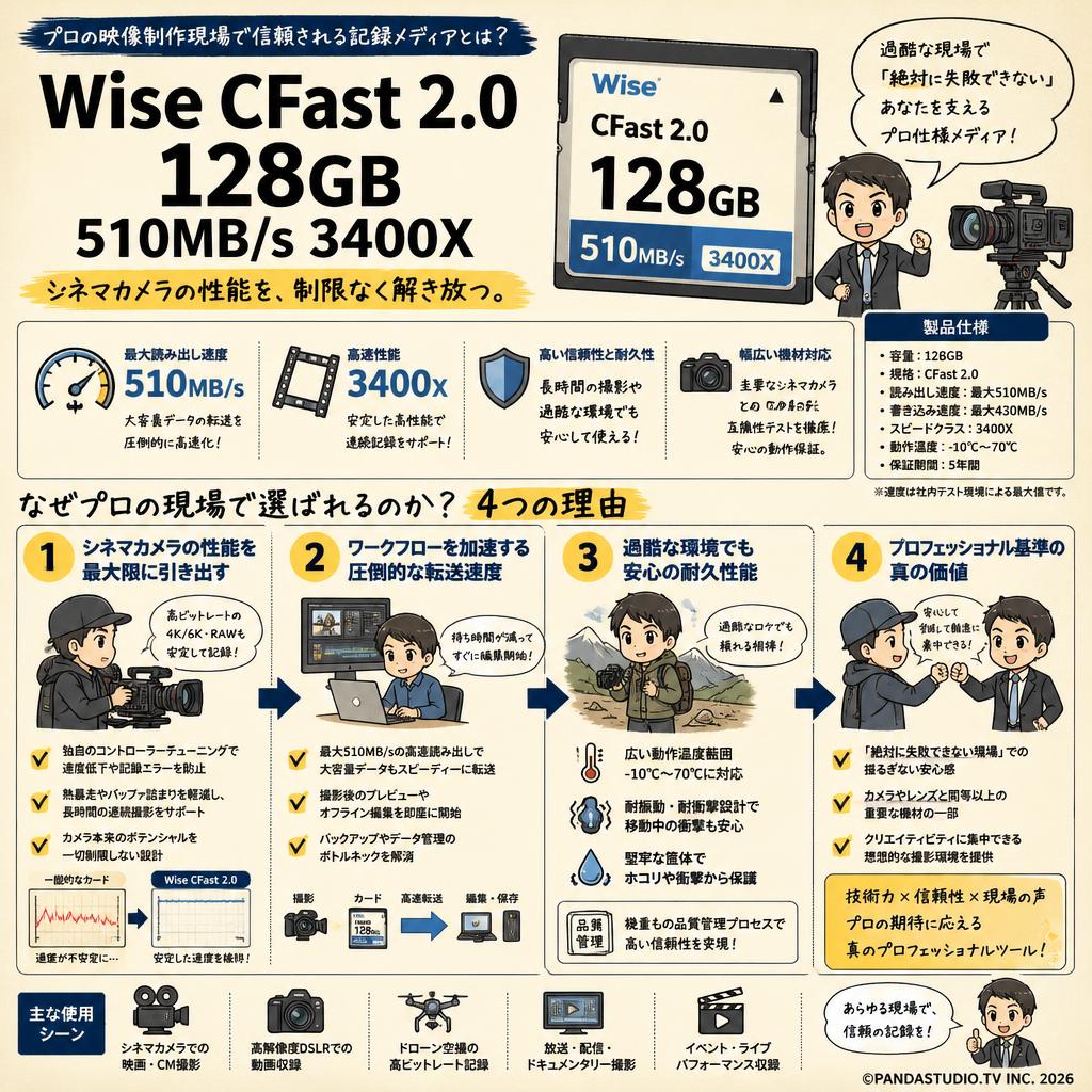 Wise CFast 2.0 128GB 510MB/s 3400X 概要