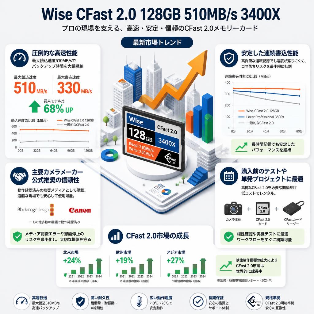Wise CFast 2.0 128GB 510MB/s 3400X セールスポイント