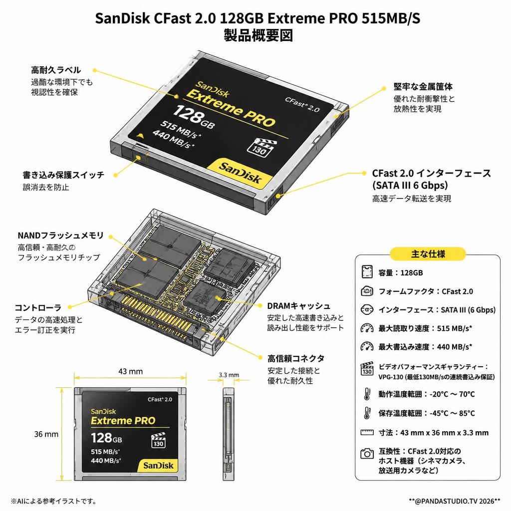 SanDisk CFast 2.0 128GB Extreme PRO 515MB/S スペック