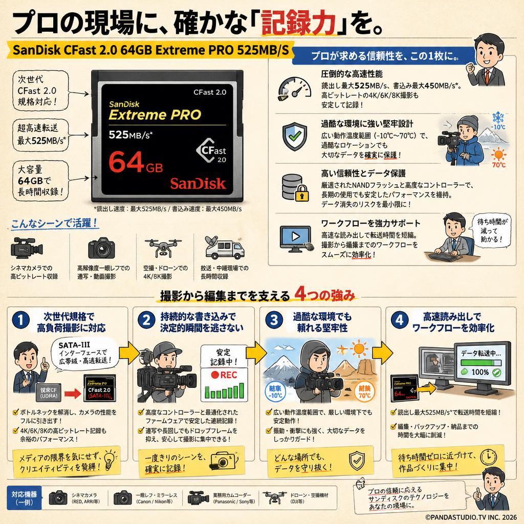 SanDisk CFast 2.0 64GB Extreme PRO 525MB/S 概要