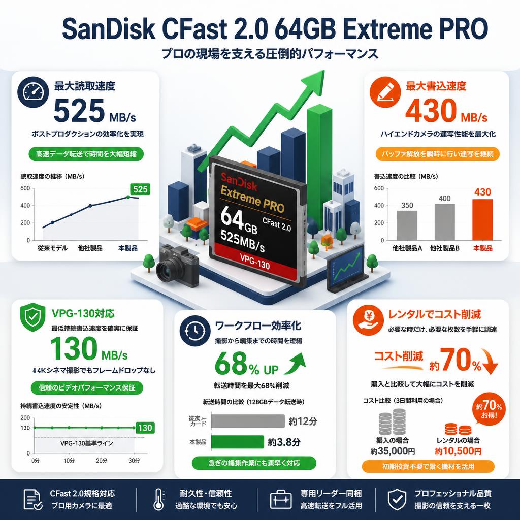 SanDisk CFast 2.0 64GB Extreme PRO 525MB/S セールスポイント
