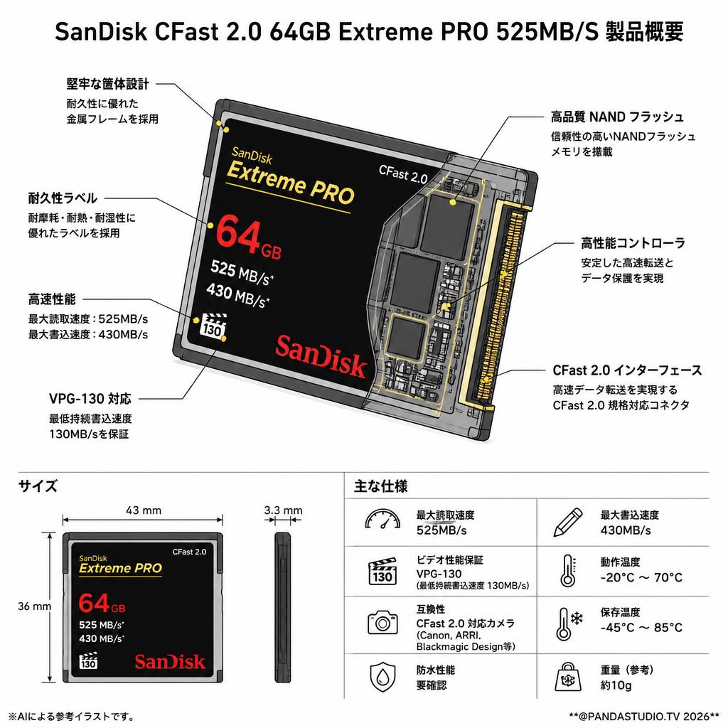 SanDisk CFast 2.0 64GB Extreme PRO 525MB/S スペック