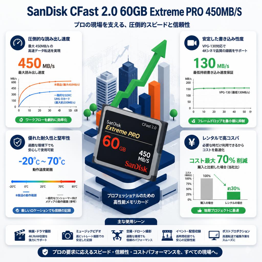 SanDisk CFast 2.0 60GB Extreme PRO 450MB/S セールスポイント
