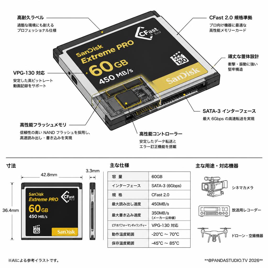 SanDisk CFast 2.0 60GB Extreme PRO 450MB/S スペック
