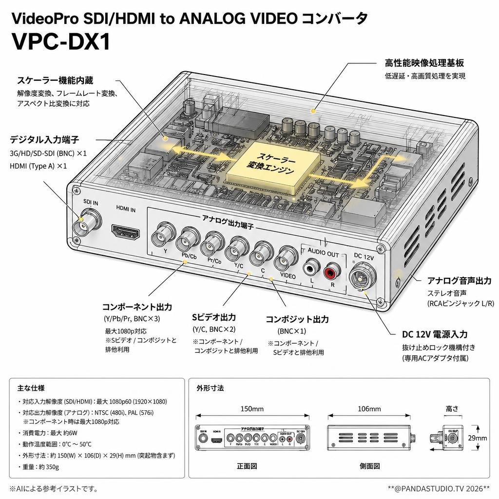 VideoPro SDI/HDMI to ANALOG VIDEO コンバータ VPC-DX1 スペック