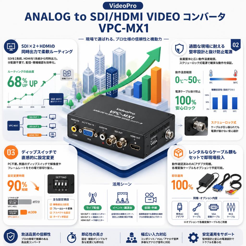 VideoPro ANALOG to SDI/HDMI VIDEO コンバータ VPC-MX1 セールスポイント