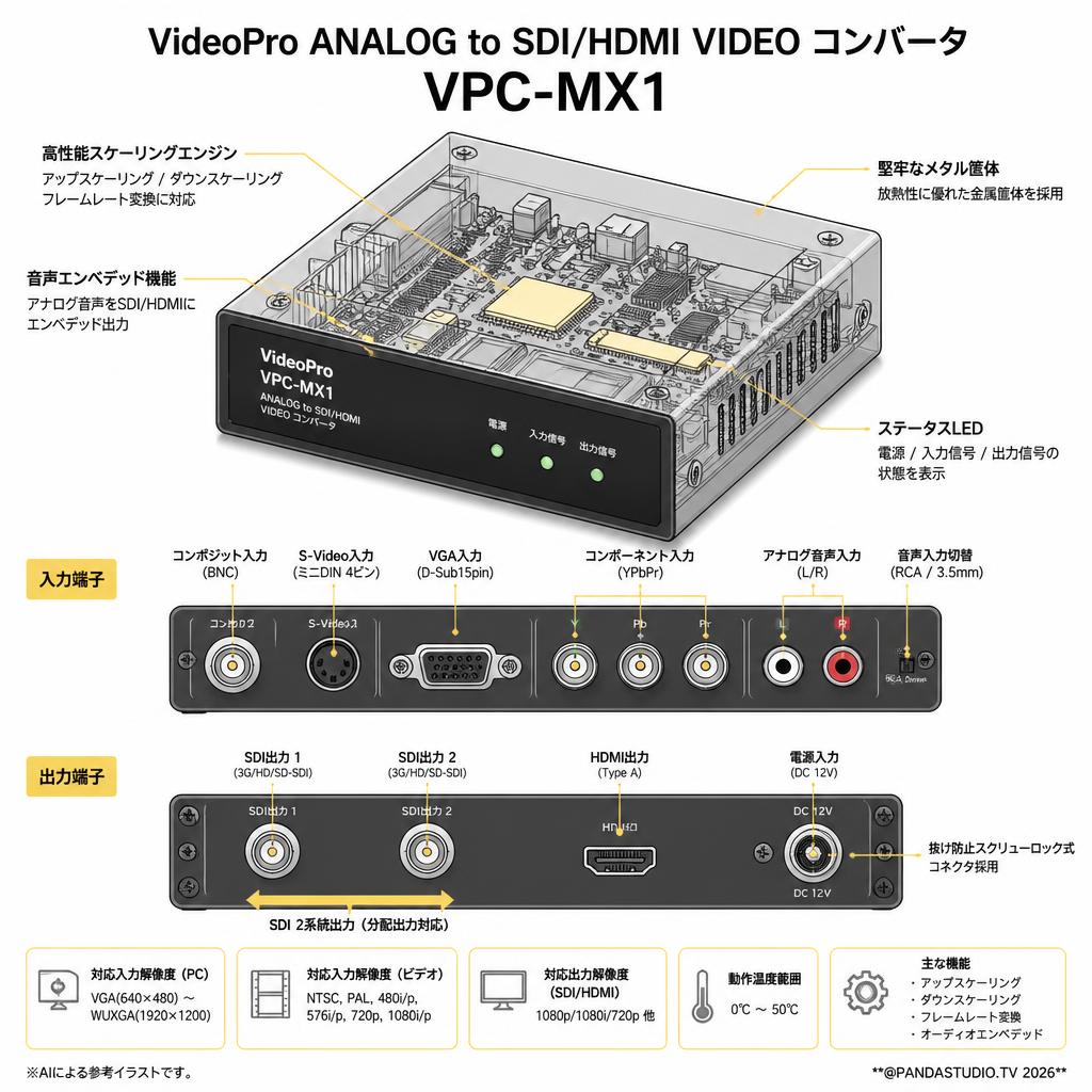 VideoPro ANALOG to SDI/HDMI VIDEO コンバータ VPC-MX1 スペック
