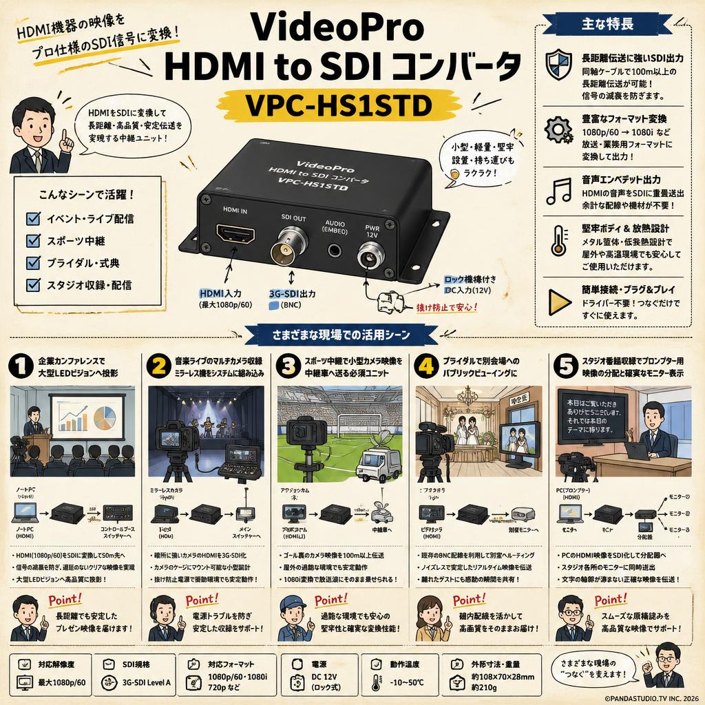 VideoPro HDMI to SDI コンバータ VPC-HS1STD 用途