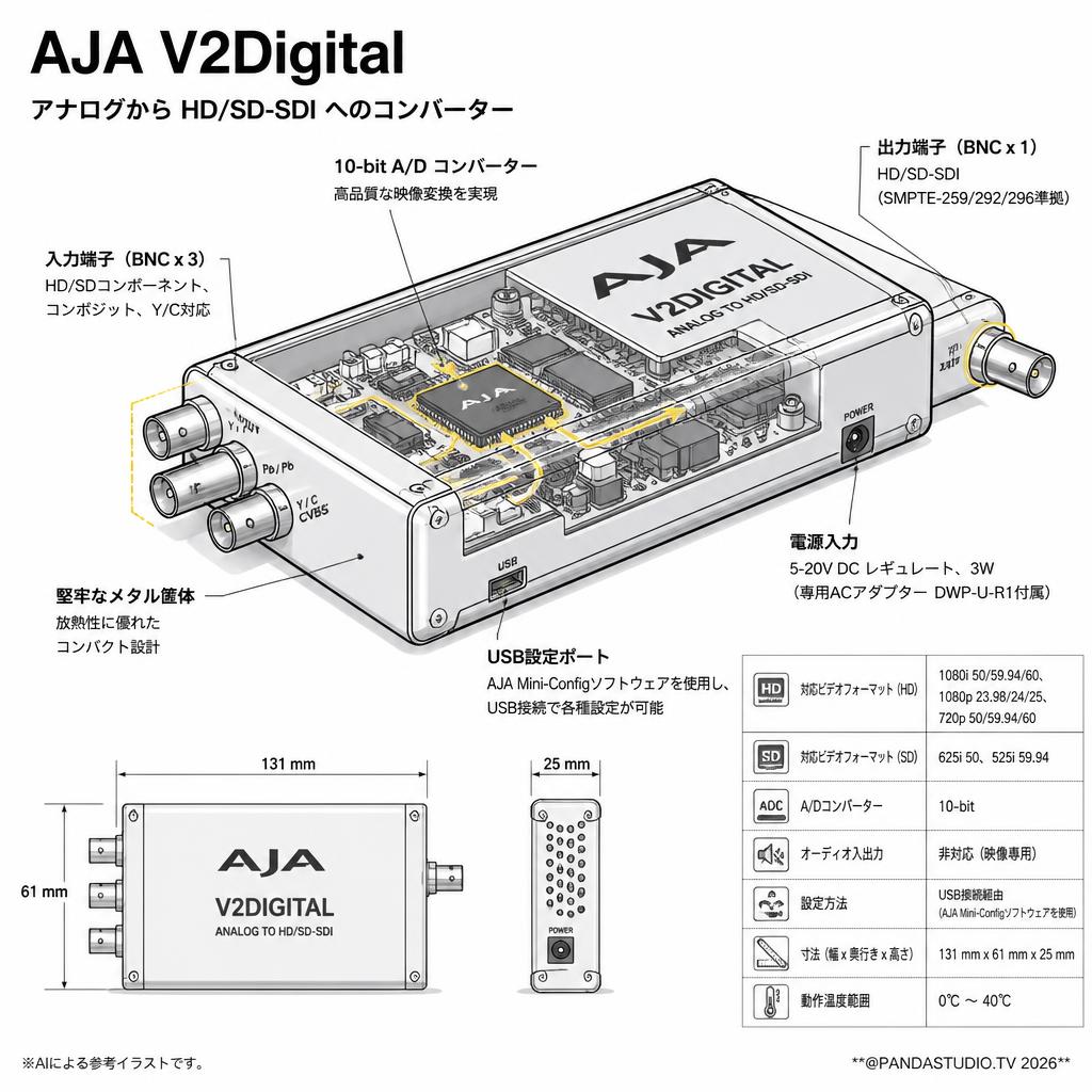 AJA V2Digital　アナログから HD/SD-SDI へのコンバーター スペック