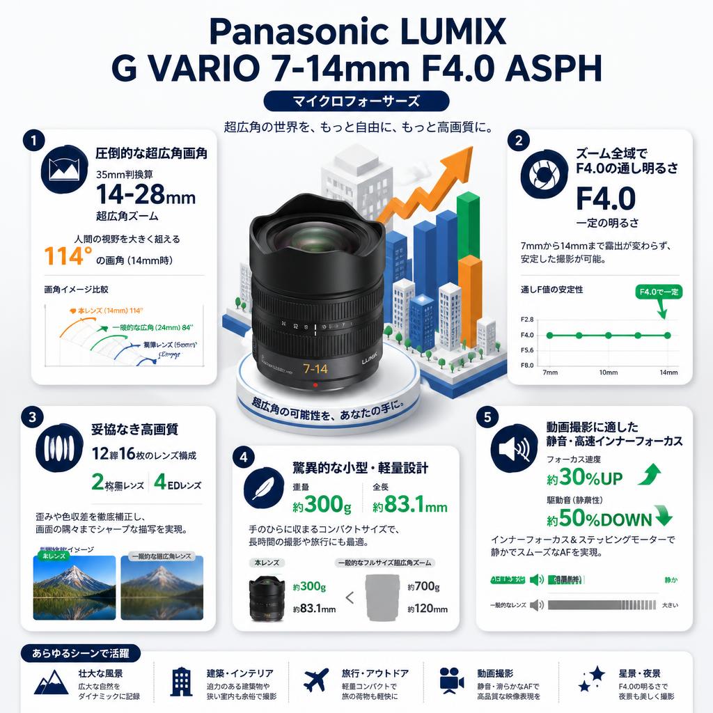 Panasonic LUMIX G VARIO 7-14mm F4.0 ASPH マイクロフォーサーズ セールスポイント