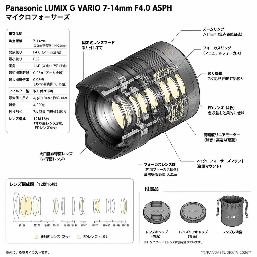 Panasonic LUMIX G VARIO 7-14mm F4.0 ASPH マイクロフォーサーズ スペック