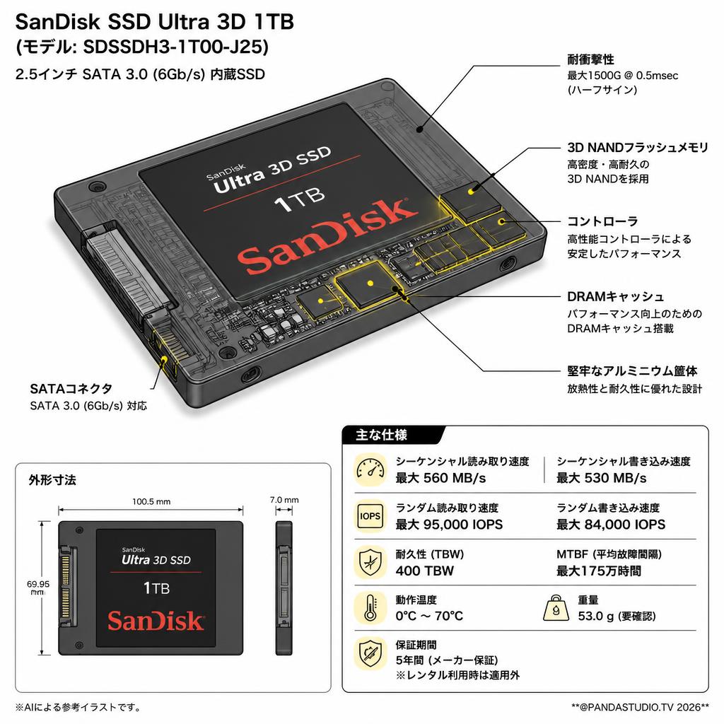 SanDisk SSD Ultra 3D  1TB  SDSSDH3-1T00-J25 スペック