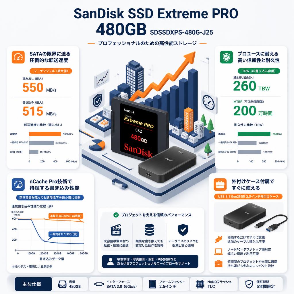 SanDisk SSD Extreme PRO 480GB SDSSDXPS-480G-J25 セールスポイント