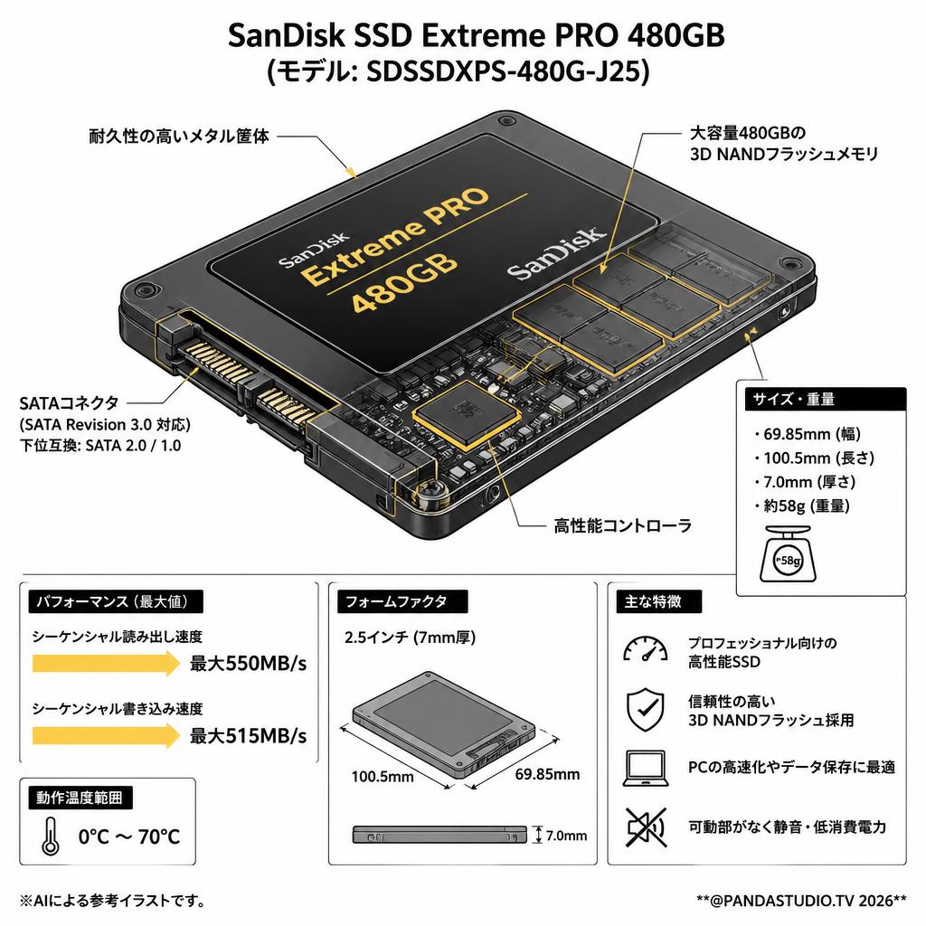 SanDisk SSD Extreme PRO 480GB SDSSDXPS-480G-J25 スペック