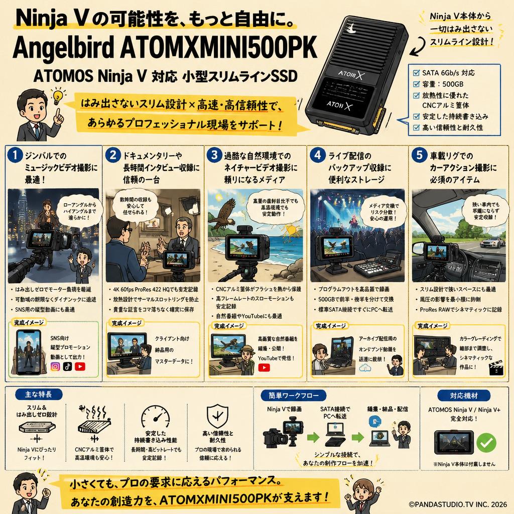 Angelbird ATOMXMINI500PK ATOMOS Ninja V 対応 小型スリムラインSSD 用途