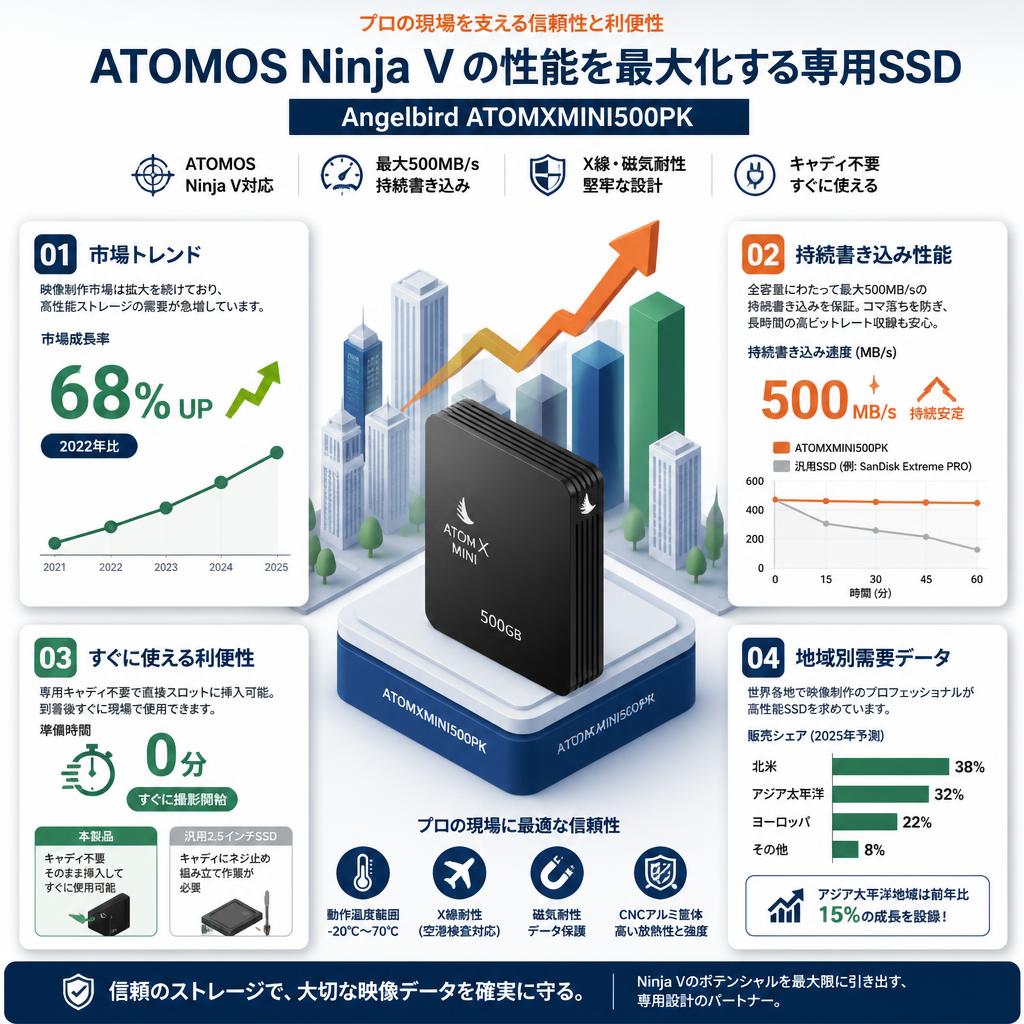 Angelbird ATOMXMINI500PK ATOMOS Ninja V 対応 小型スリムラインSSD セールスポイント