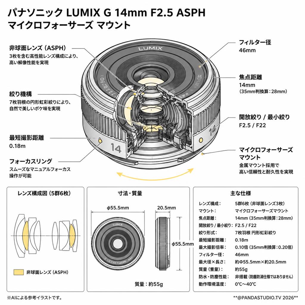 Panasonic LUMIX G 14mm F2.5 ASPH マイクロフォーサーズ マウント スペック