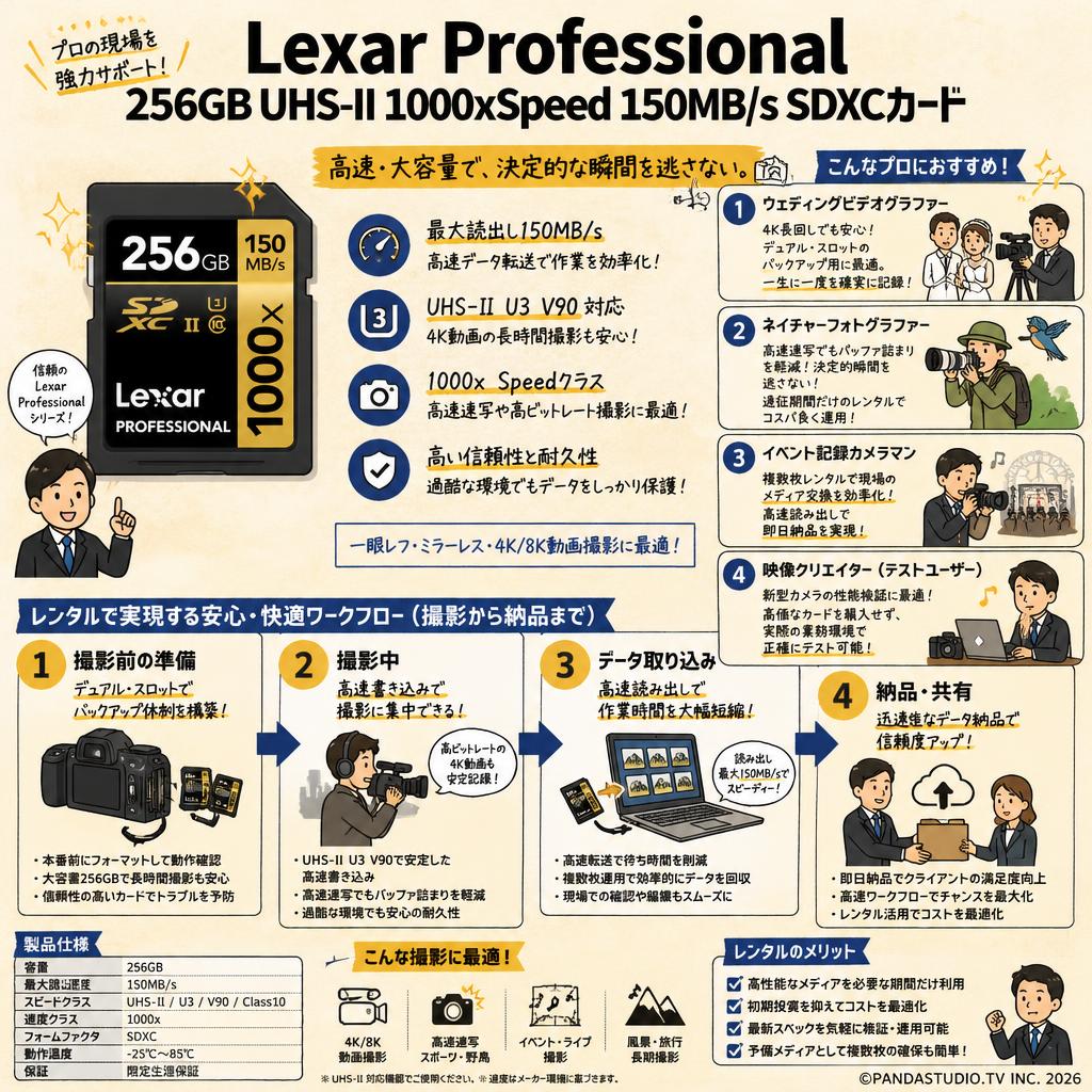 Lexar Professional 256GB UHS-II 1000xSpeed 150MB/s SDXCカード おもな対象のお客様