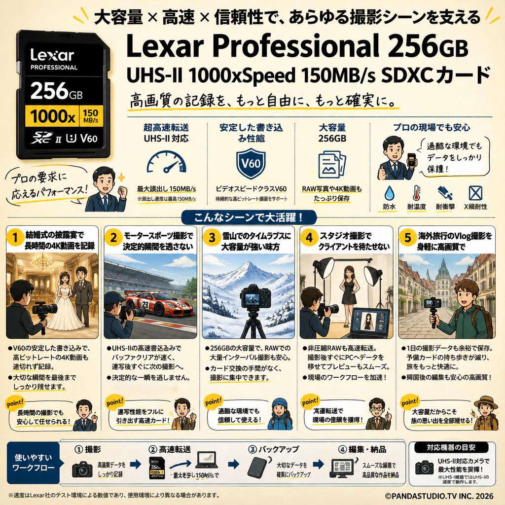 Lexar Professional 256GB UHS-II 1000xSpeed 150MB/s SDXCカード 用途
