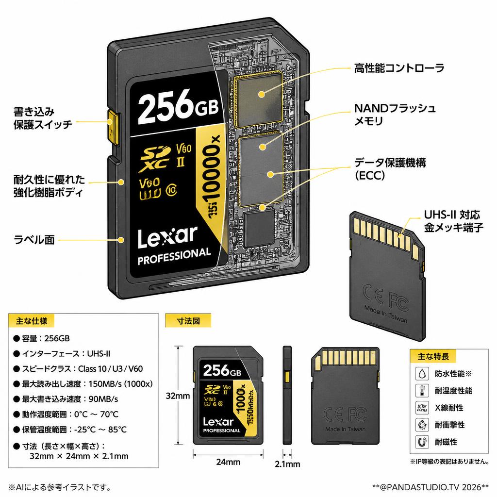 Lexar Professional 256GB UHS-II 1000xSpeed 150MB/s SDXCカード スペック