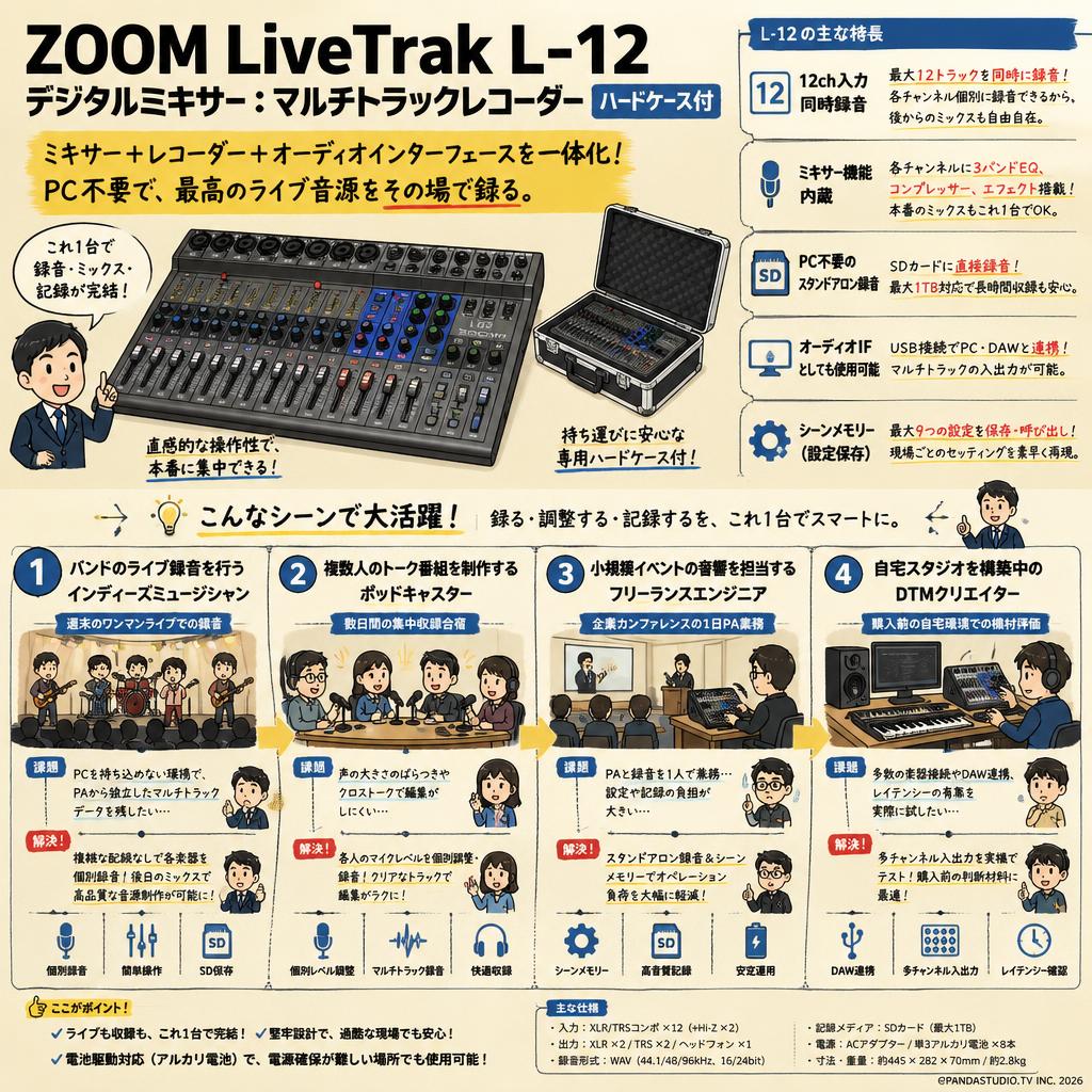 ZOOM LiveTrak L-12　デジタルミキサー：マルチトラックレコーダー(ハードケ－ス付) おもな対象のお客様