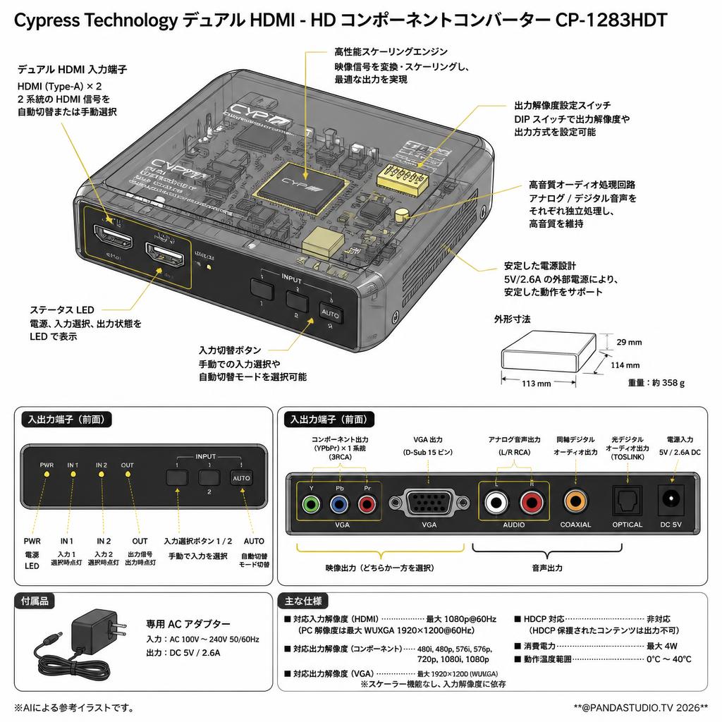 Cypress Technology Dual HDMI to HD Component Converter CP-1283HDT スペック