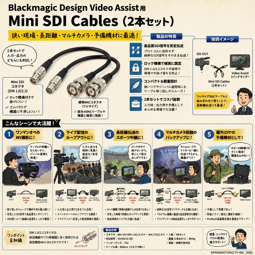 Blackmagic Design Video Assist 用 Mini SDI Cables （2本セット） 用途