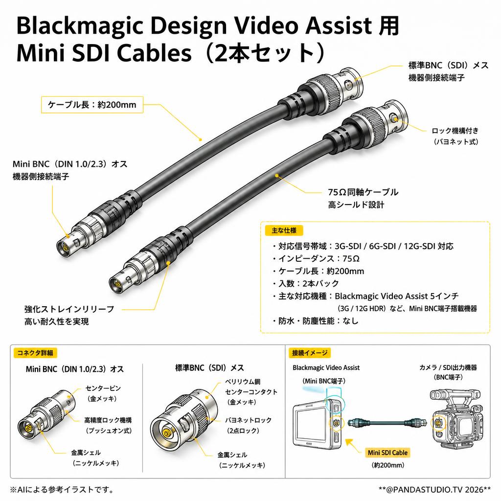 Blackmagic Design Video Assist 用 Mini SDI Cables （2本セット） スペック
