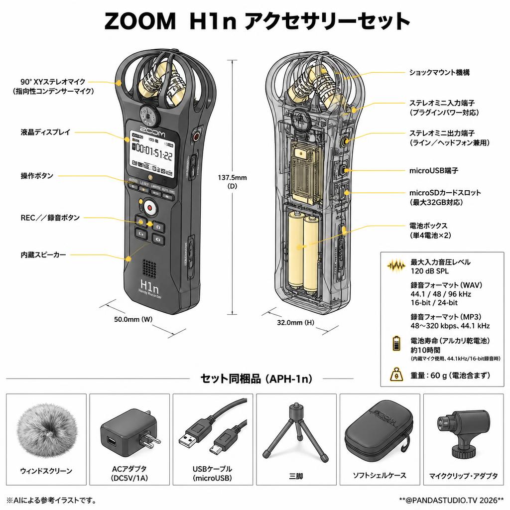 ZOOM  H1n アクセサリーセット スペック