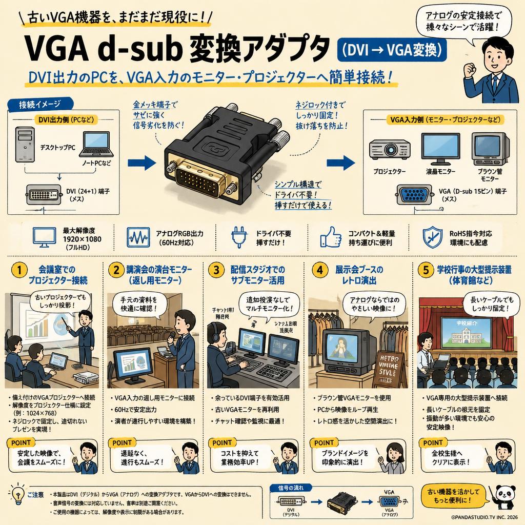 VGA d-sub 変換アダプタ（DVI → VGA変換） 用途