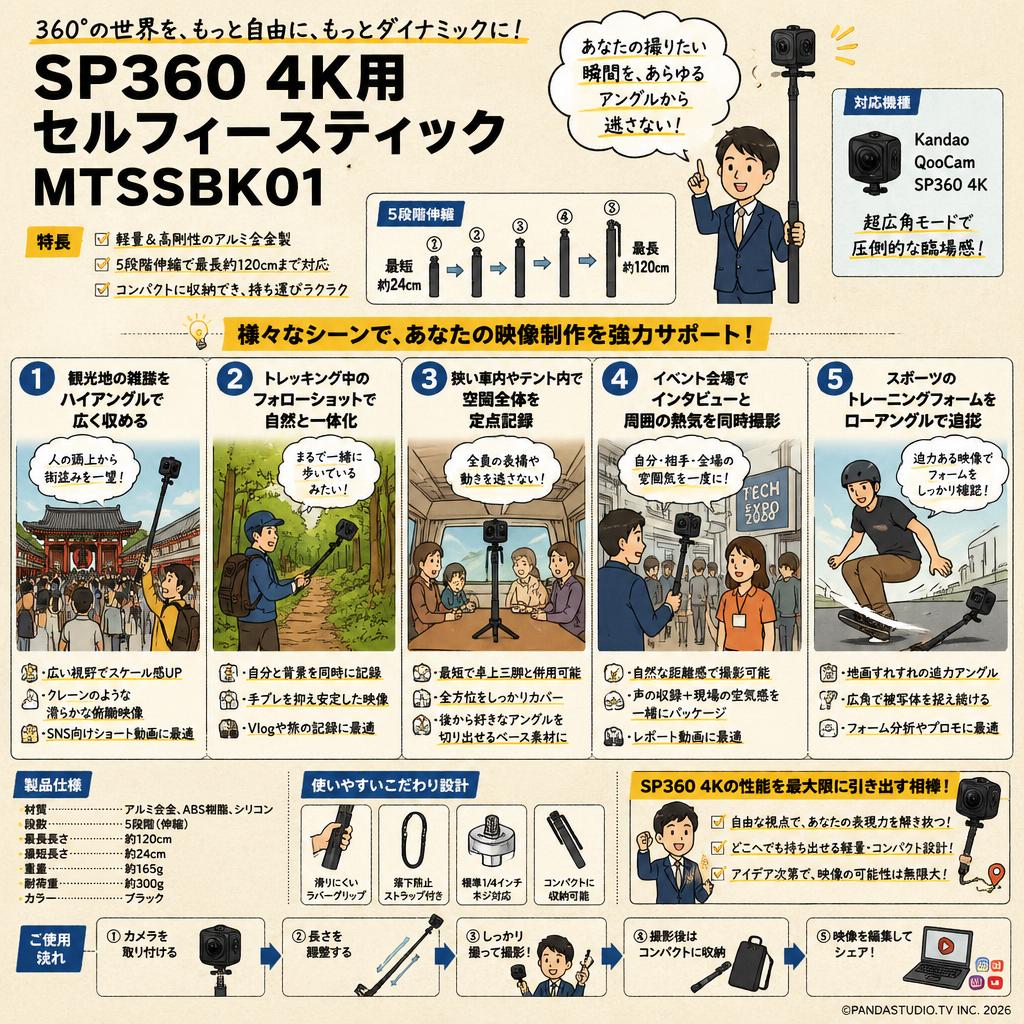 SP360 4K用セルフィースティック MTSSBK01 用途
