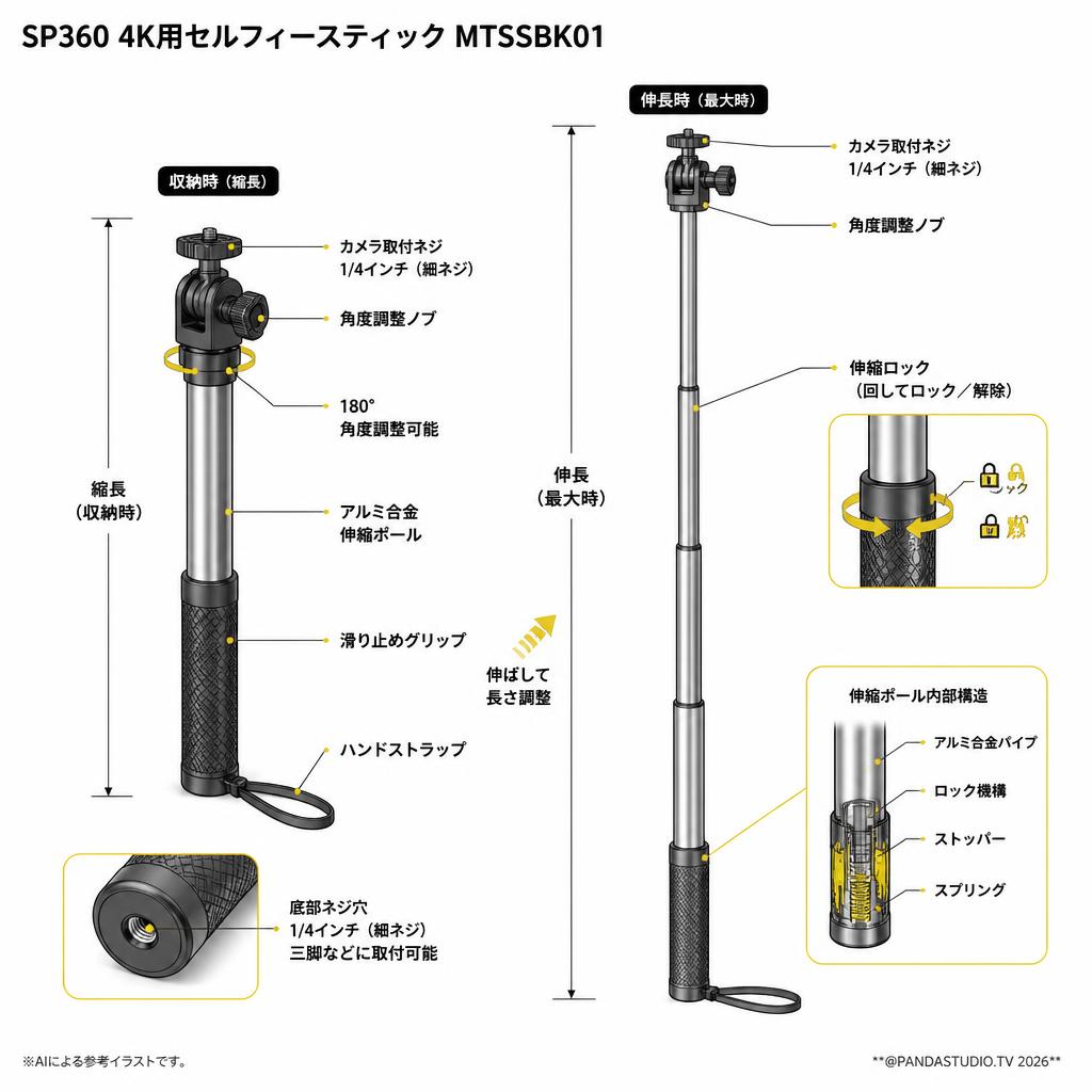 SP360 4K用セルフィースティック MTSSBK01 スペック