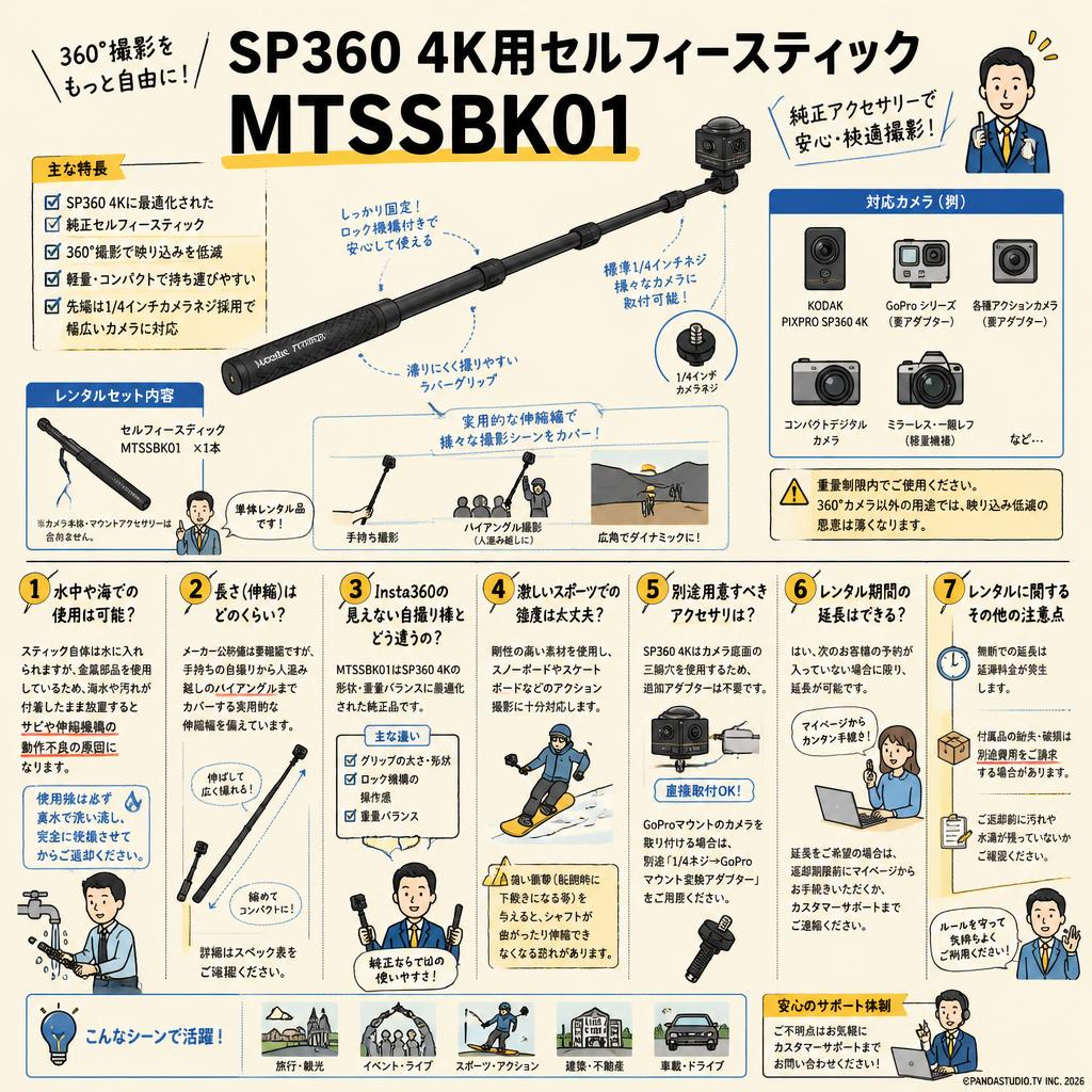 SP360 4K用セルフィースティック MTSSBK01 FAQ（よくある質問と答え）