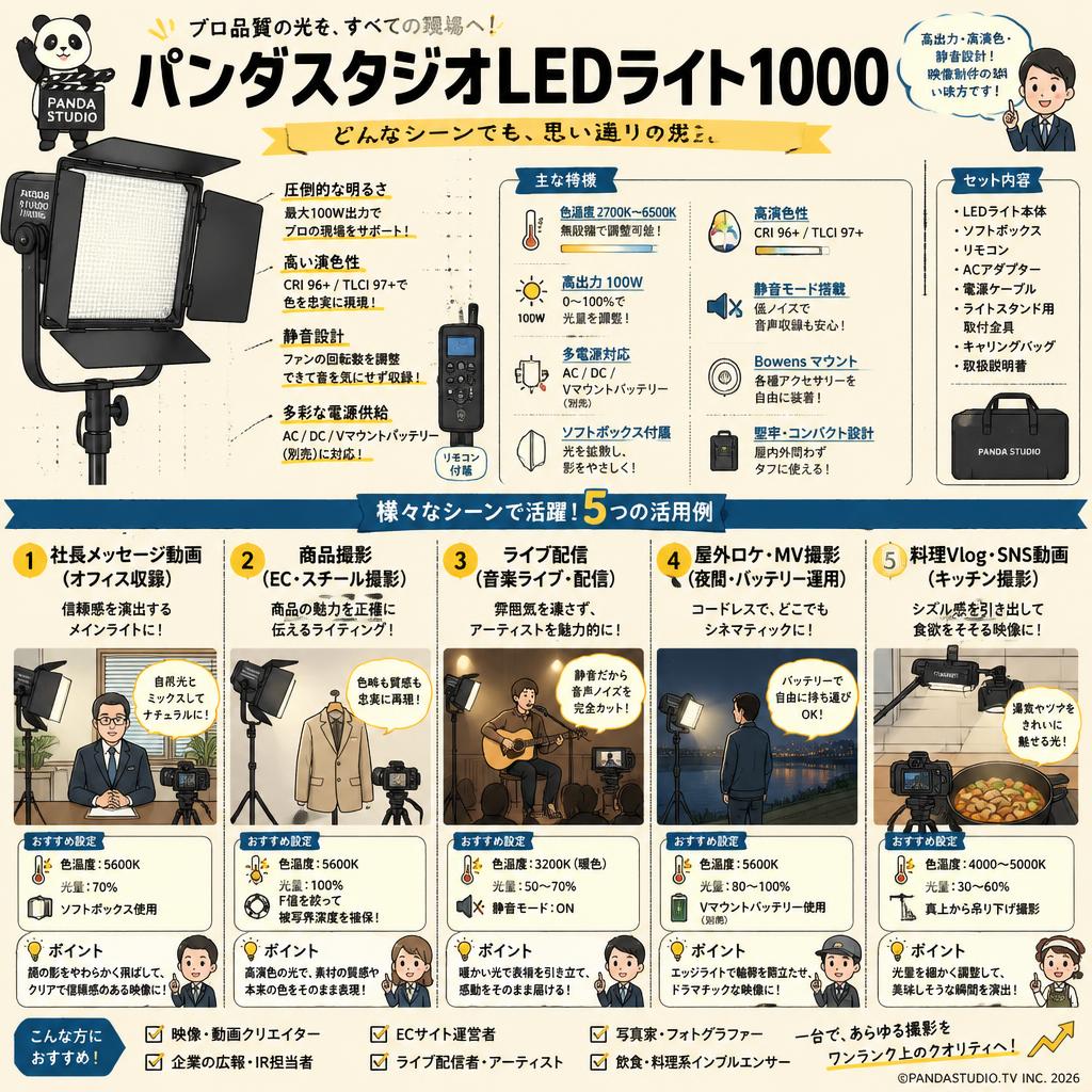 パンダスタジオLEDライト1000 用途