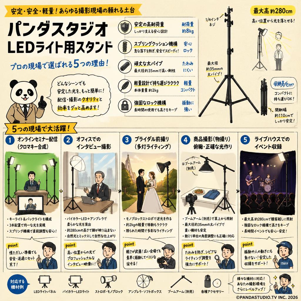 パンダスタジオLEDライト用スタンド 用途