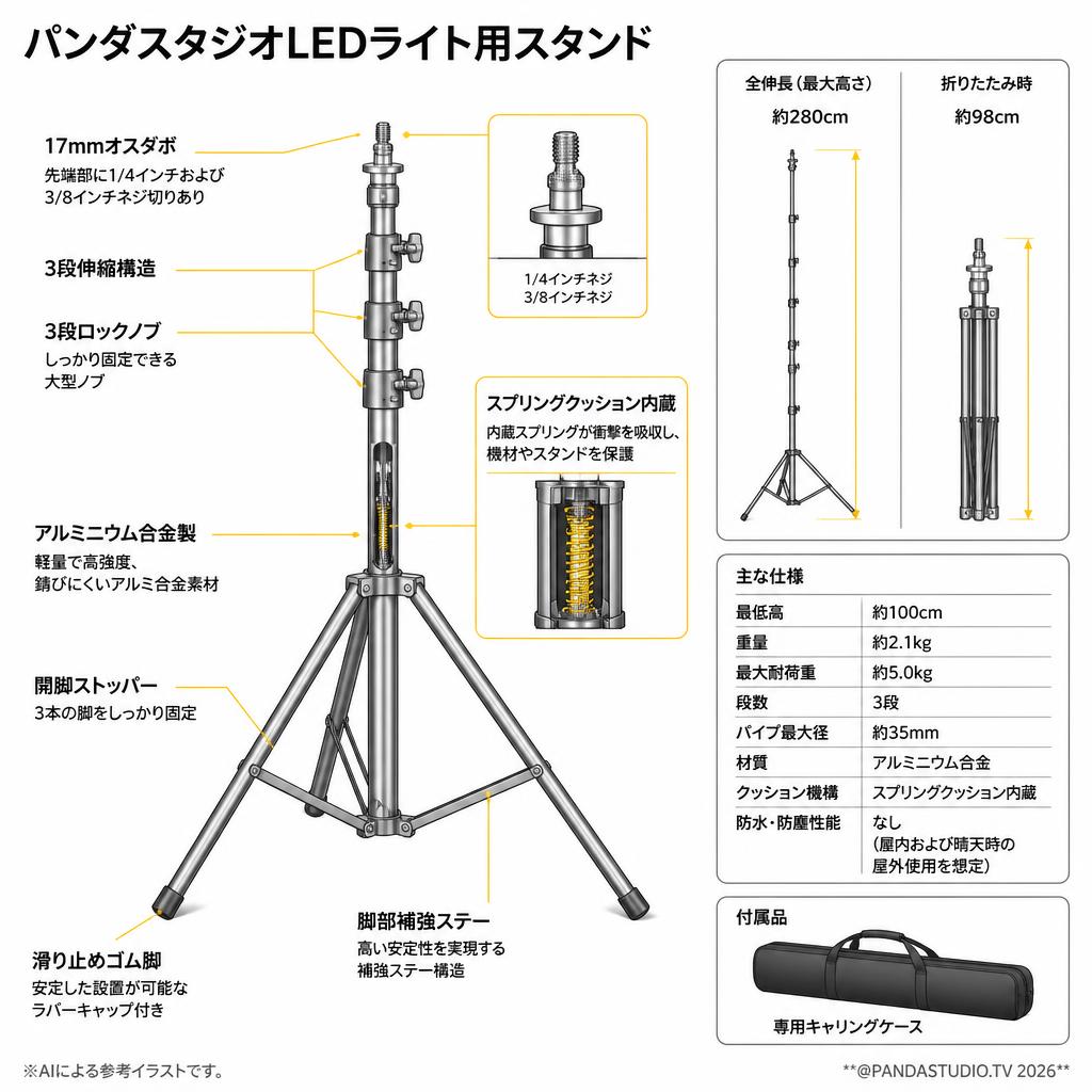 パンダスタジオLEDライト用スタンド スペック