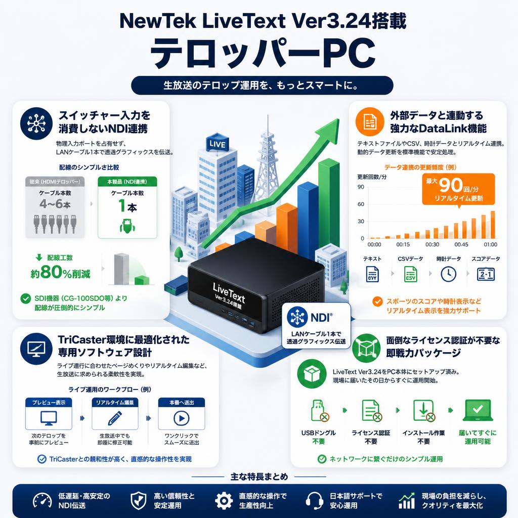 NewTek LiveText Ver3.24搭載 テロッパーPC セールスポイント